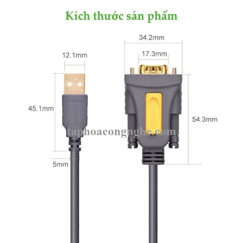 Ugreen 20223 3M Cáp tín hiệu chuyển đổi USB 2.0 sang COM RS232 cao cấp CR104 30020223